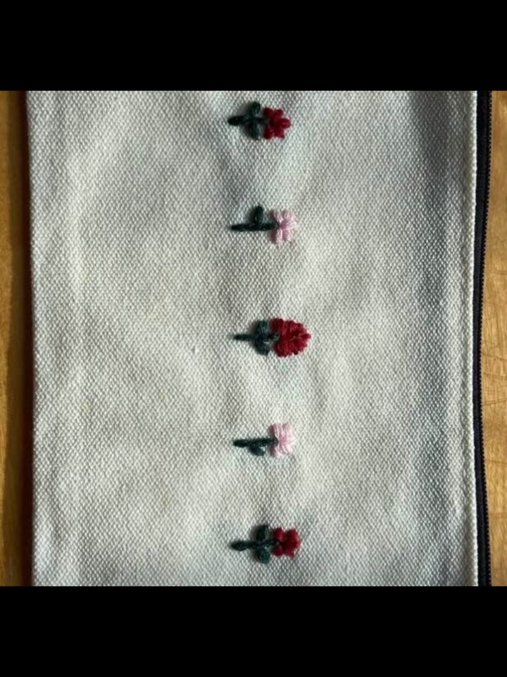Hand-Embroidered Cream bag with Pink & Red Floral Detail